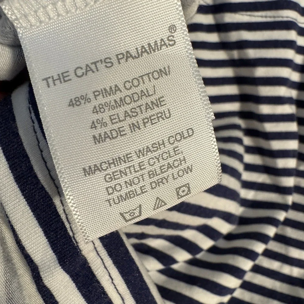 The Cat's Pajamas Womens Navy White Striped Short Sleeve Button Pajama Top M NWT